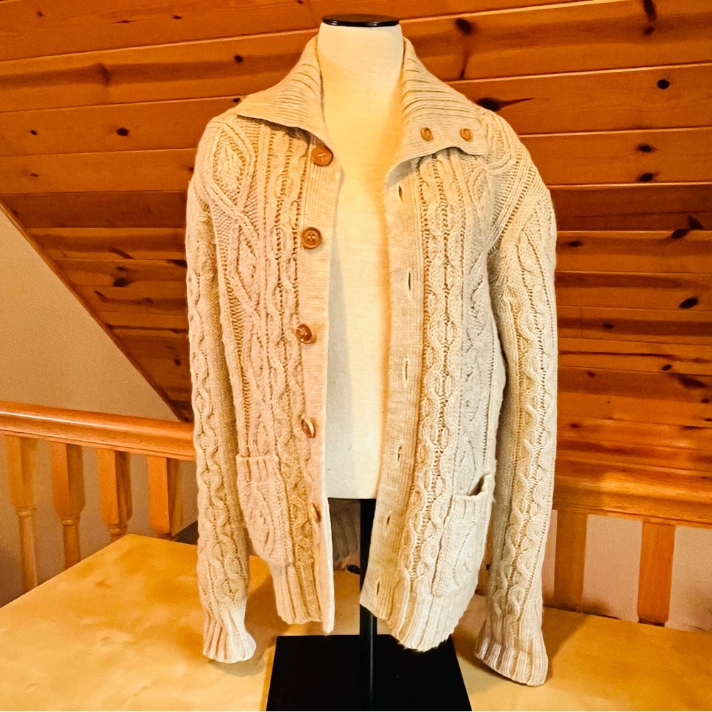Vintage 70s/80s Women's Heywood House Oatmeal Cable Knit Cardigan Size L